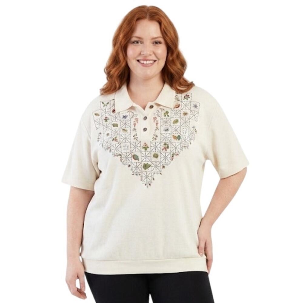 Teddi Embroidered Heart Blouse Fall Winter Floral Plus Size 2X